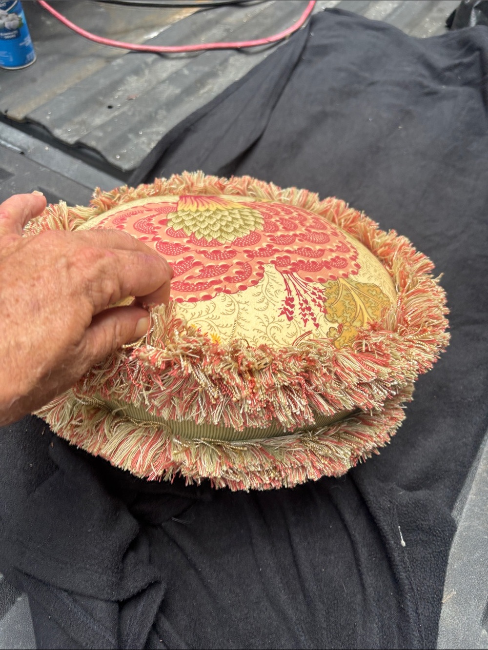 Decorative Round Fringe Accent Pillow in Coral and Cream Bella Rosa NWTs. - Picture 8 of 8